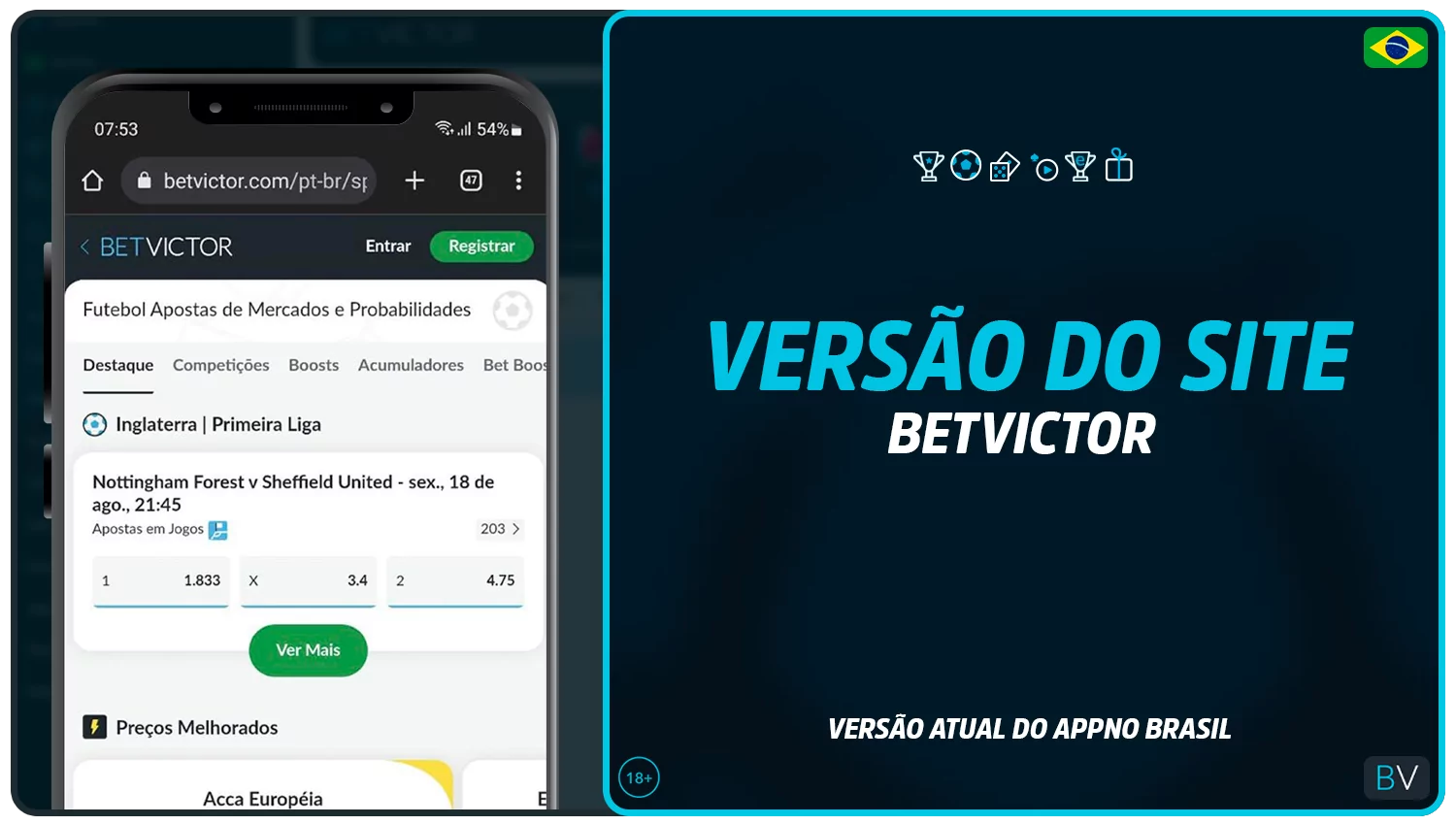 Versão móvel do site de apostas e casino online BetVictor